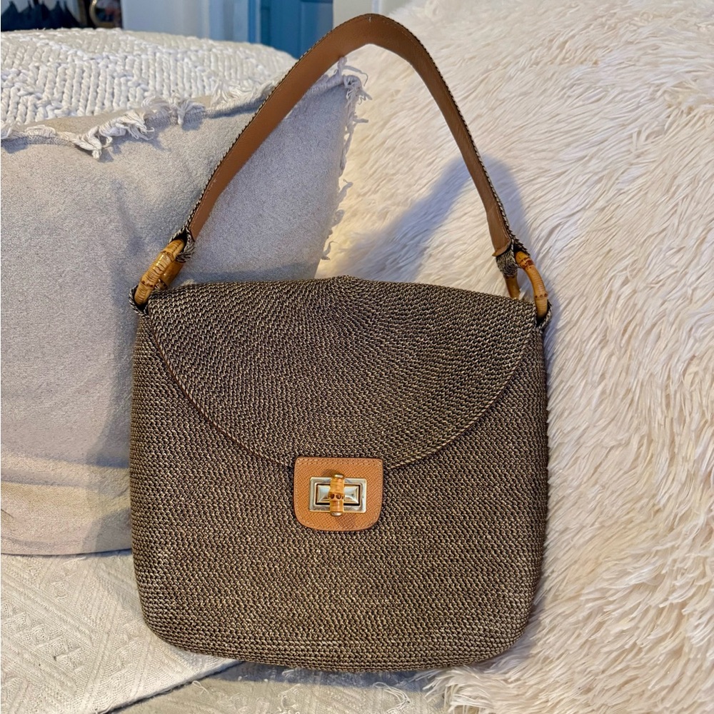 Eric Javits Bag | Taupe Woven Bamboo Accents | Gently Used - Like New Condition!